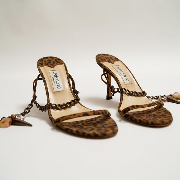 Jimmy Choo Shoes - Vintage Jimmy Choo Brown Leopard "Edin" Charm Embellished Sandals